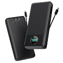 Portable Charger 33800mAh USB C Power Bank with Built-in Cables & AC Wall Plug,25W Fast Charging+QC 4.0 Phone Charger,4 Output Travel Essentials