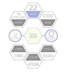 Luxrite LR20570 FC8T9/CW 22-Watt 8 Inch T9 Fluorescent Circular Light Bulb, Cool White 4100K, 1180 Lumens, G10Q 4-Pin Base