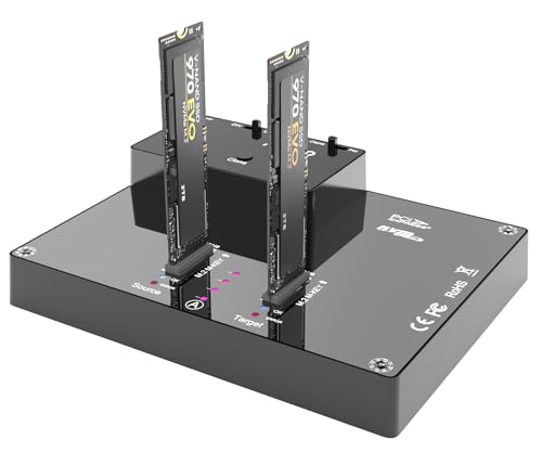 MAIWO K3015P Portable Dual Bay M.2 NVME Docking Station, Tool-Free Type-C10Gbps NVME SSD External Enclosure, with Offline Clone duplicator and System