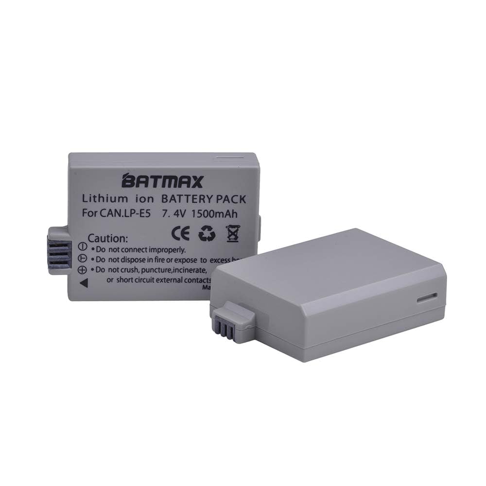 Batmax 2Packs LP-E5 Battery + LCD Dual USB Charger with Type C Port for Canon EOS Rebel XS, Rebel Xsi, Rebel T1i, 1000D, 500D, 450D, Kiss F, Kiss X2