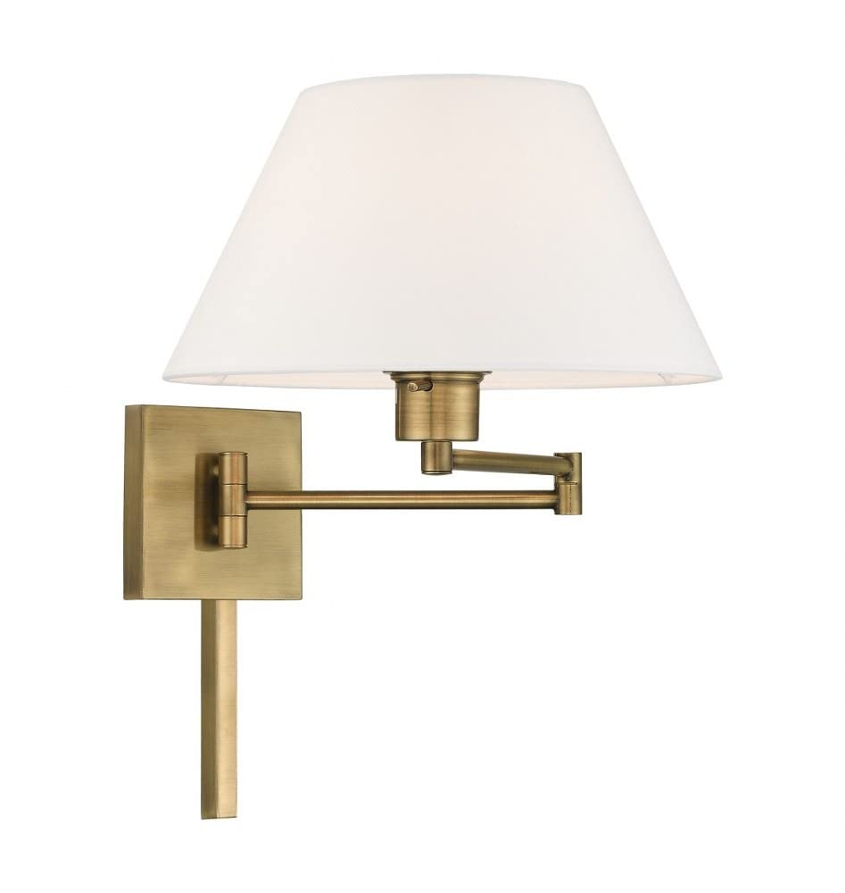 Livex Lighting 40039-91 25" One Light Swing Arm Wall Mount, Brushed Nickel Finish with Off-White Fabric Shade