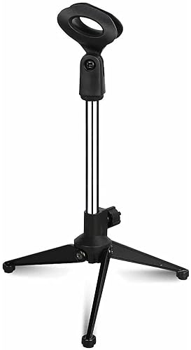 5 Core Premium Mini Microphone Stand Tripod Universal Adjustable Desk Microphone Stand Portable Foldable Table Top Desktop Stand with Small Plastic