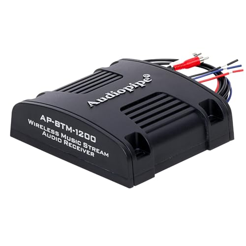 Audiopipe Marine Wireless Music Stream Audio Receiver (AP-BTM-1200), Blutooth 5.0 Adaptor, RCA Stereo Outputs, Perfect for Marine, ATV, UTV, Golf Car