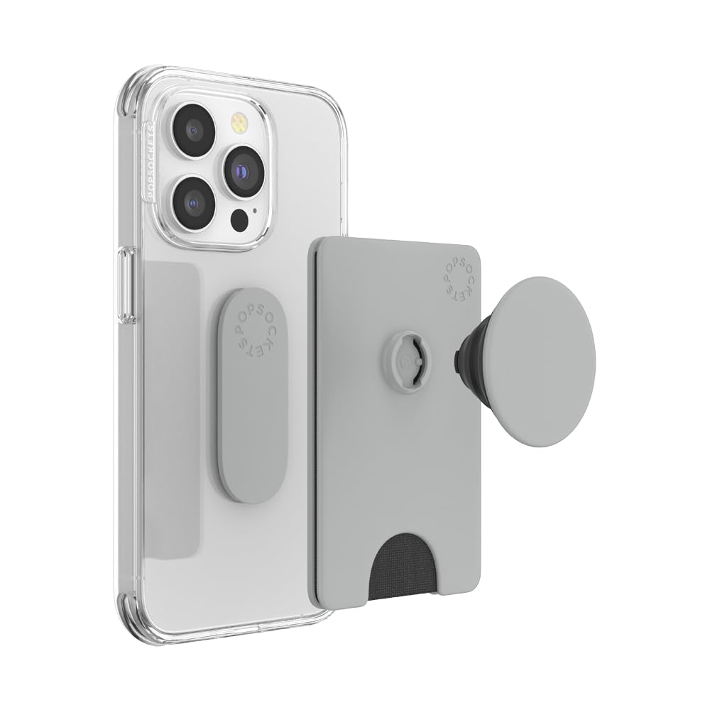 PopSockets Adhesive Phone Wallet and Card Holder with Grip - Tech Grey