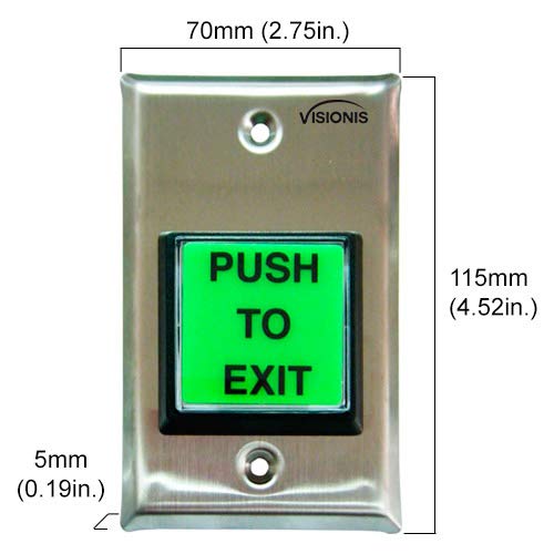 Visionis FPC-7316 VIS-ML600LED Indoor Electromagnetic Lock 600lbs for Out Swinging Door with VIS-7000 Green LED Push to Exit Button NC, COM, NO
