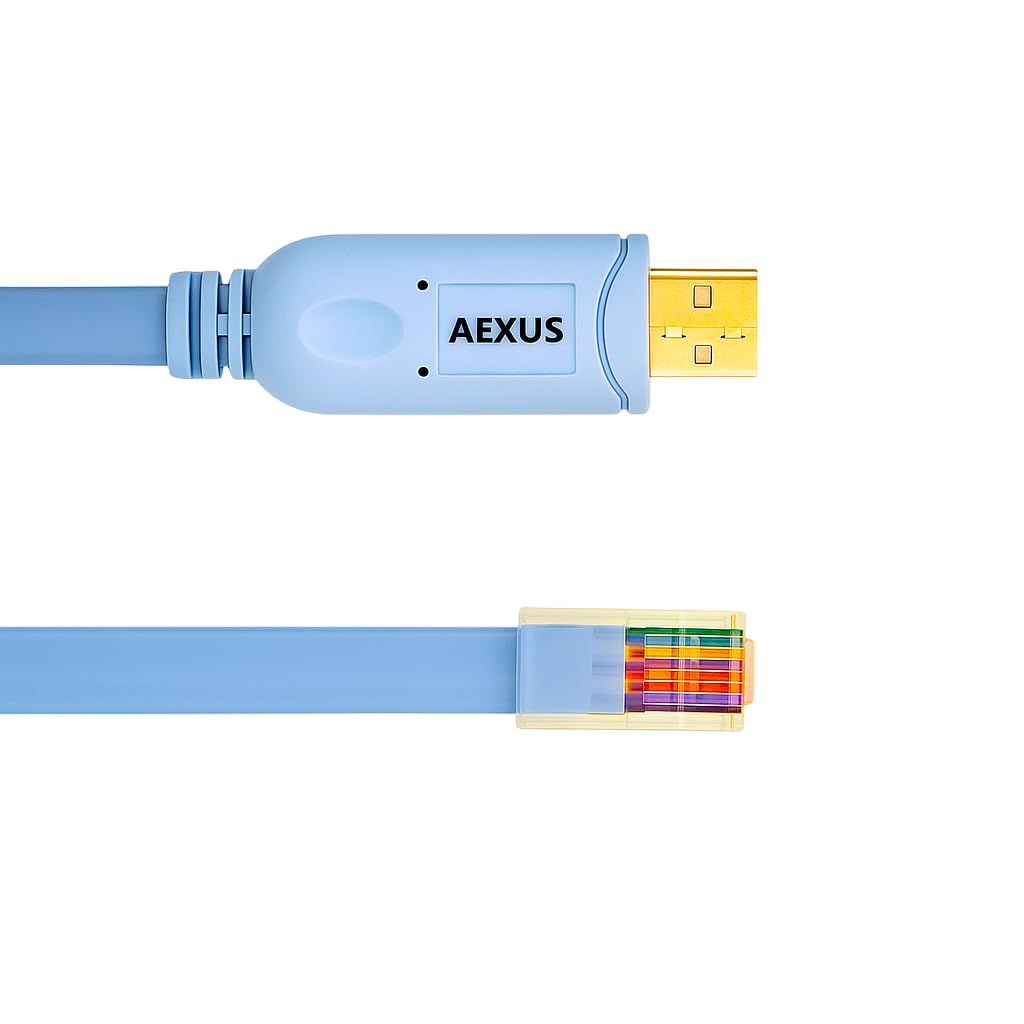 Aexus Replacement Console Cable for Cisco | FTDI USB to RJ45-6ft (1.8m) | HQ Replacement for DB9 + 72-3383-01 Serial Rollover Cable, RS232