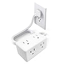 Flat Plug Power Strip, 5Ft Extension Cord with Multiple Outlets, 3 Sided Outlet Extender Charging Station, 6 Outlets Charging Ports, Wall Mount,