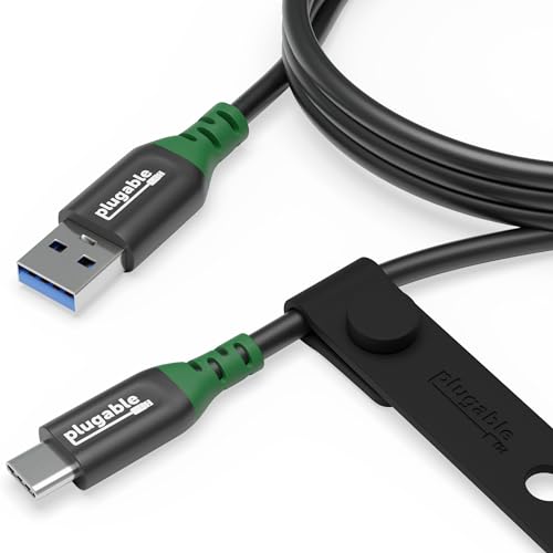 Plugable USB C to USB A Cable with Desk Management Strap, 3.3 Ft, Supports 10Gbps Data Transfer, 3A (15W) Charging, USB 3.2 Gen 2, Compatible