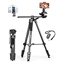 Nineigh 75" Phone Tripod Stand, Overhead Tripod for iPhone with Remote, Portable Horizontal Mount for Video, Live Streaming & Vlogging, Compatible