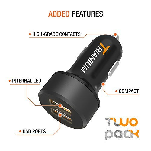 Trianium Car Charger 24W (2 Pack) Dual Charger Adapter, AtomicDrive SmartUSB Compatible iPhone 12 11 Pro Max/XR/XS Max/X/8/7/6s/6 Plus, iPad