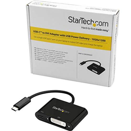 StarTech USB-C to DVI-D Adapter, 1920 x 1200, 60W PD, Black (CDP2DVIUCP)