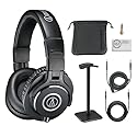 Audio-Technica ATH-M40x Professional Monitor Headphones Bundled with Over The Ear Headphones Stand + Cleaning Cloth (3 Items)