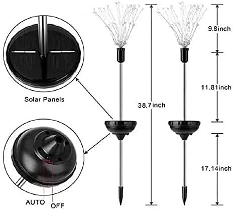HFLYJPYW Solar Firework Lights 2Pcs Garden Lights Outdoor Waterproof, 120 LED with 8 Modes Twinkling and Steady-On, Festive daysStarburst Lights