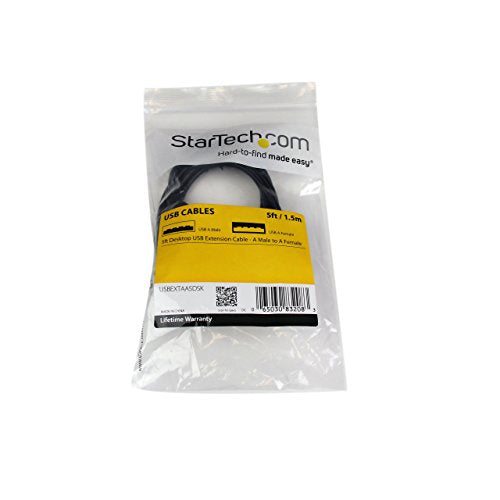StarTech.com 5ft USB 2.0 Extension Cable - Male to Female - 5 ft USB A to A Extension cord for Laptop, Desktop, Tablet, Webcam & More (USBEXTAA5DSK)