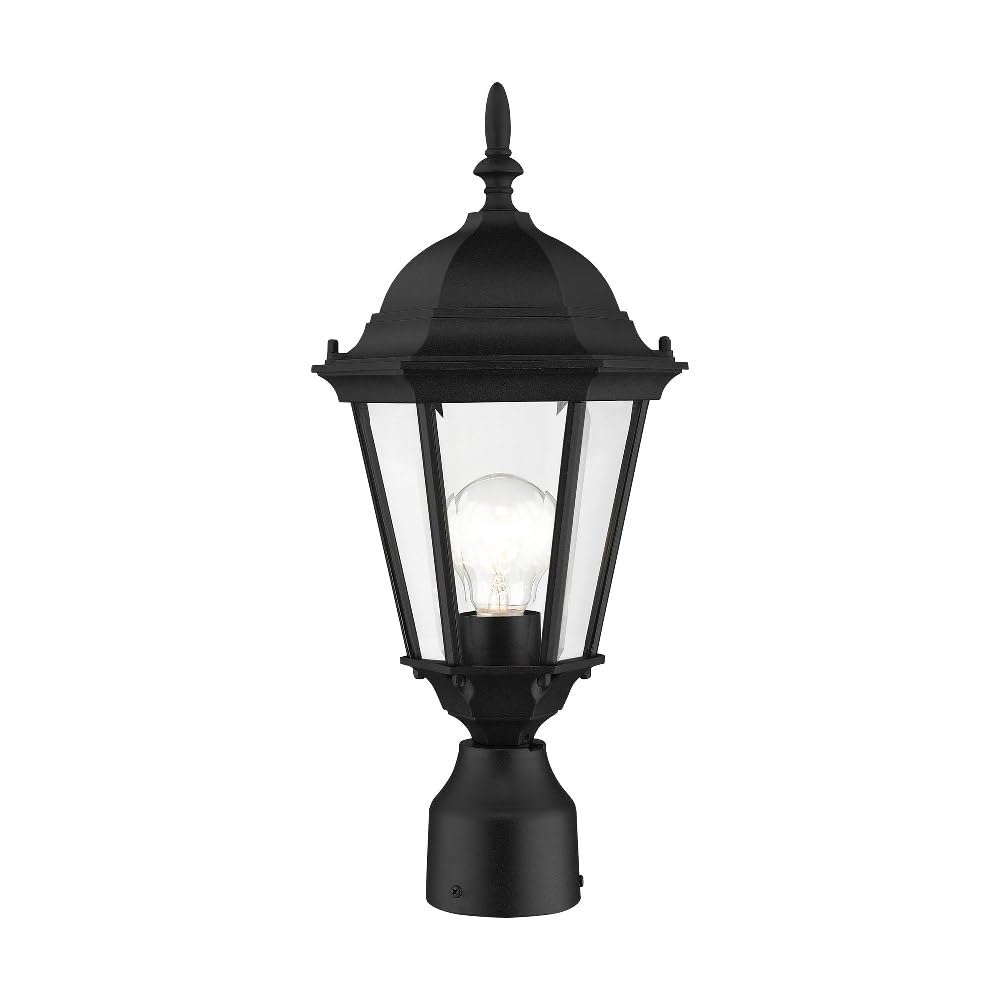 Livex Lighting 7558-14 Outdoor Post Top Light with Clear Beveled Glass Shades, 18" x 8", Black