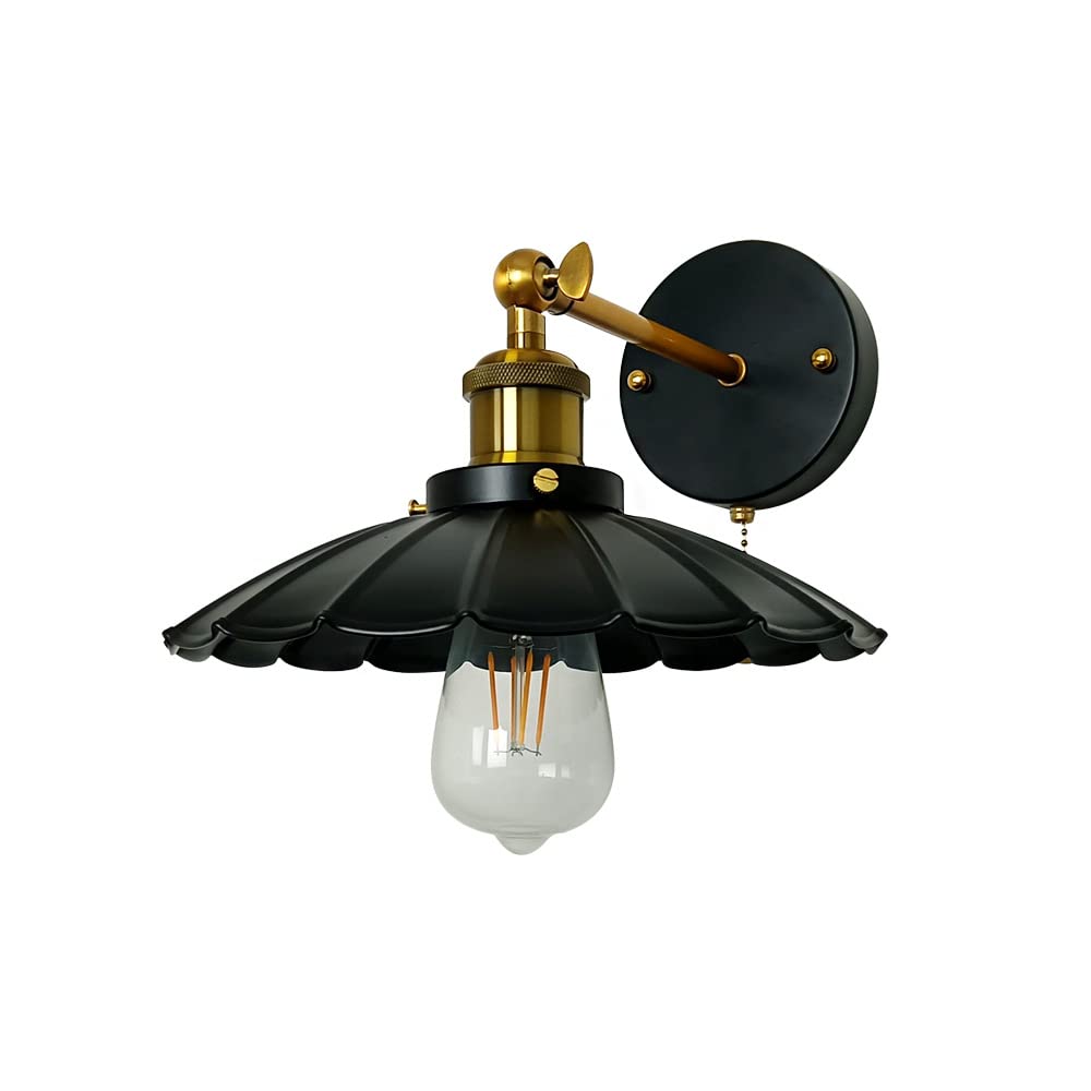 VinTopsh Industrial Black Wall Sconce Light, Vintage 1-Light Switch Farmhouse Wall Lamp, Pull Chain Wall Sconce Lighting for Bedroom Bathroom Kitchen