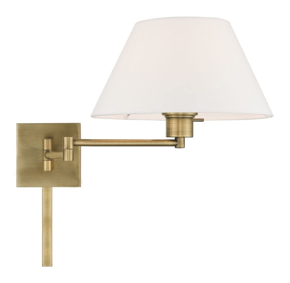 Livex Lighting 40039-91 25" One Light Swing Arm Wall Mount, Brushed Nickel Finish with Off-White Fabric Shade