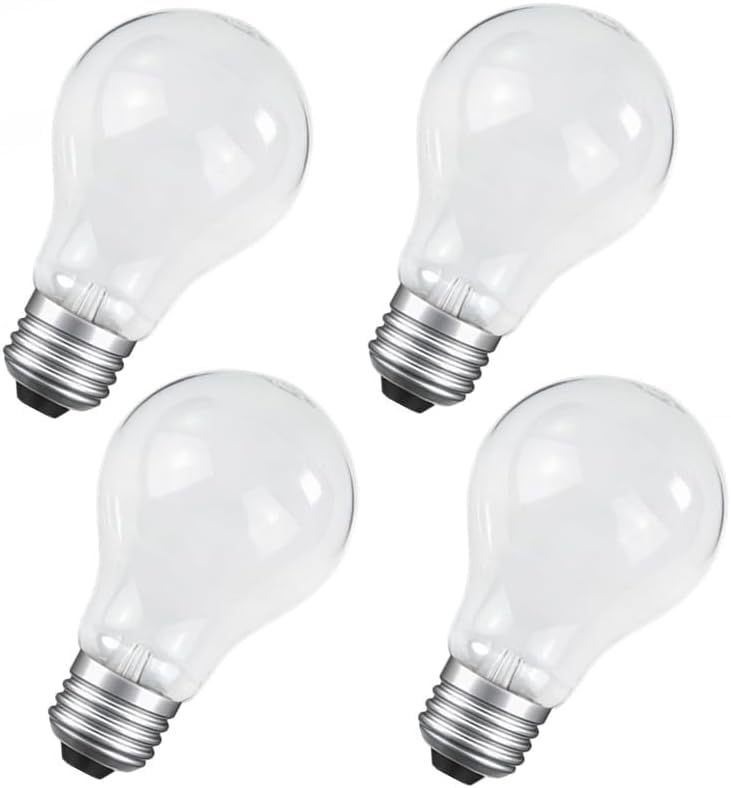 IWOPAN 60 Watt Incandescent Light Bulbs, Dimmable, 60W Equivalent, A19 Light Bulbs, E26 Base, for Ceiling Fan Light, Pendant Light, Table Lamp (4PACK)