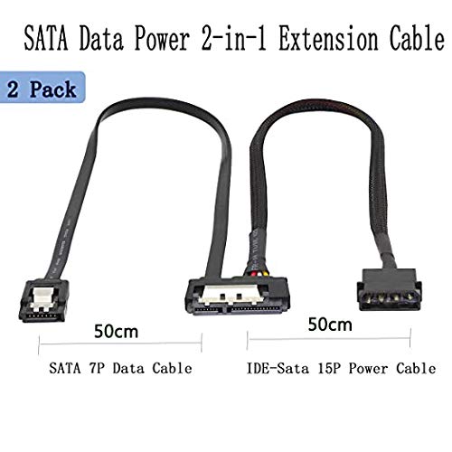 SATA 6G Data Cable, SATA Power 2-In-1 Extension Cord, LP4 IDE 4 pin to SATA 15P Female with Serial ATA III 7 Pin Female for HDD, SSD, Optical Drives