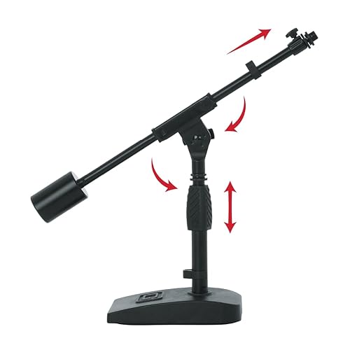 Gator Frameworks Short Weighted Base Microphone Stand with Telescopic Boom Arm and 2.5 Lbs Counter Weight, Ideal for Desktop, Recording, and Streaming