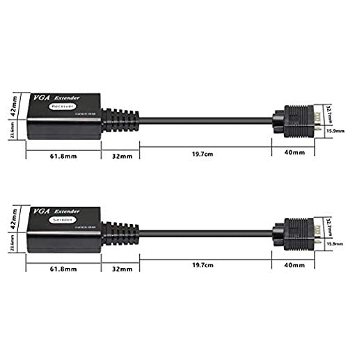 XMSJSIY VGA Extender Over Cat5e/6, VGA Male to RJ45 Ethernet LAN Extender Converter Signal Sender Repeater for HDTV HDPC PS4 STB 1080P Up to 60m (1