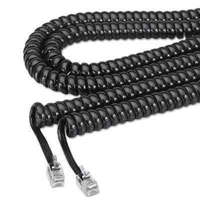 Coiled Phone Cord, Plug/Plug, 12 ft., Black, Sold as 2 Each