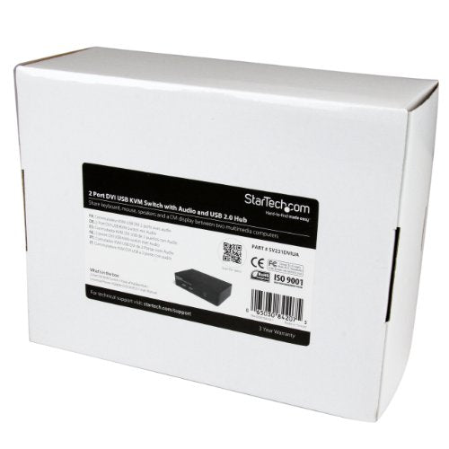 StarTech.com 2 Port DVI KVM Switch - USB DVI - Hot-key & Audio Support - 1920x1200 KVM Switch - KVM Video Switch , TAA (SV231DVIUA)