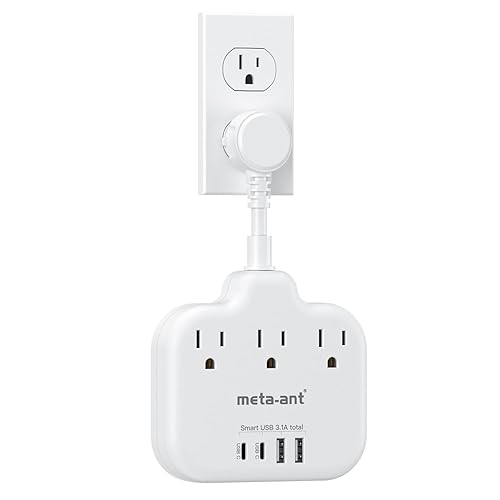 Short Extension Cord 3 Inch, Flat Plug Small Power Strip with 3 AC & 4 USB(1 USB-C), 1875W/15A, Multi Plug Outlet Extender, Non-Surge Protection