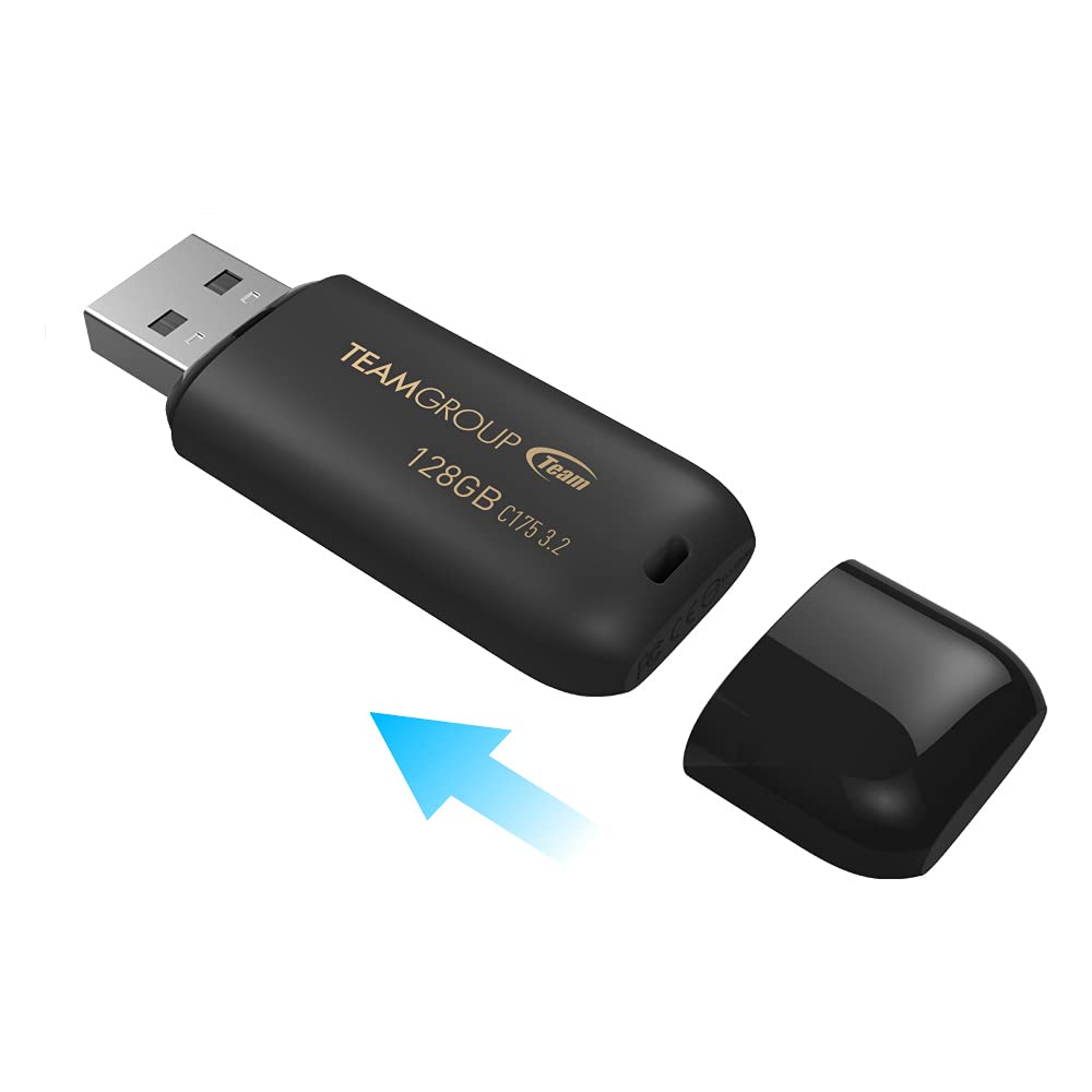 TEAMGROUP C175 128GB USB 3.2 Gen1 (USB 3.1/3.0) Read 100MB/s Flash Thumb Drive, Memory Stick Compatible with Computer/Laptop Matte Black TC1753128GB01