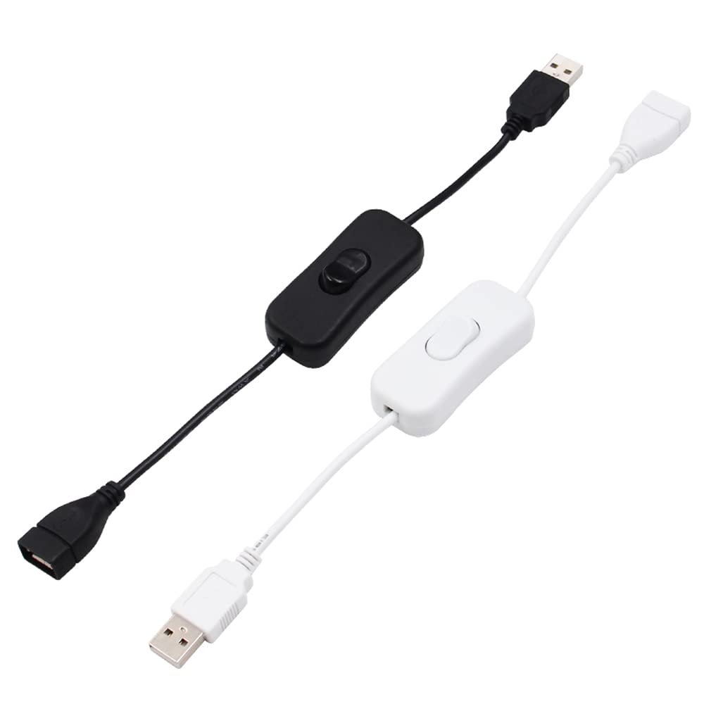 VizGiz 2 Pack USB Switch ON/Off Extension Cable 4 PIN Data Sync 2.0 Cord 303 Rocker Toggle Line Wire for LED Strip Hard Drive USB Powered Lamp Hub Fan