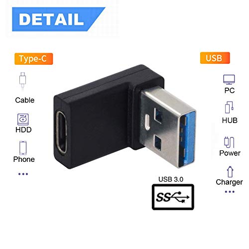xiwai USB-C Type C Female to USB 3.0 A Male Data Adapter 90 Degree Down Angled for Laptop Desktop, Support 5Gbps Data