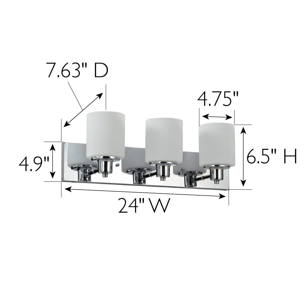 Design House Dane 3-Light Vanity Light, Polished Chrome Finish, Frosted Glass Shades, Dimmable, Bathroom Wall Fixture - Design House, 587478