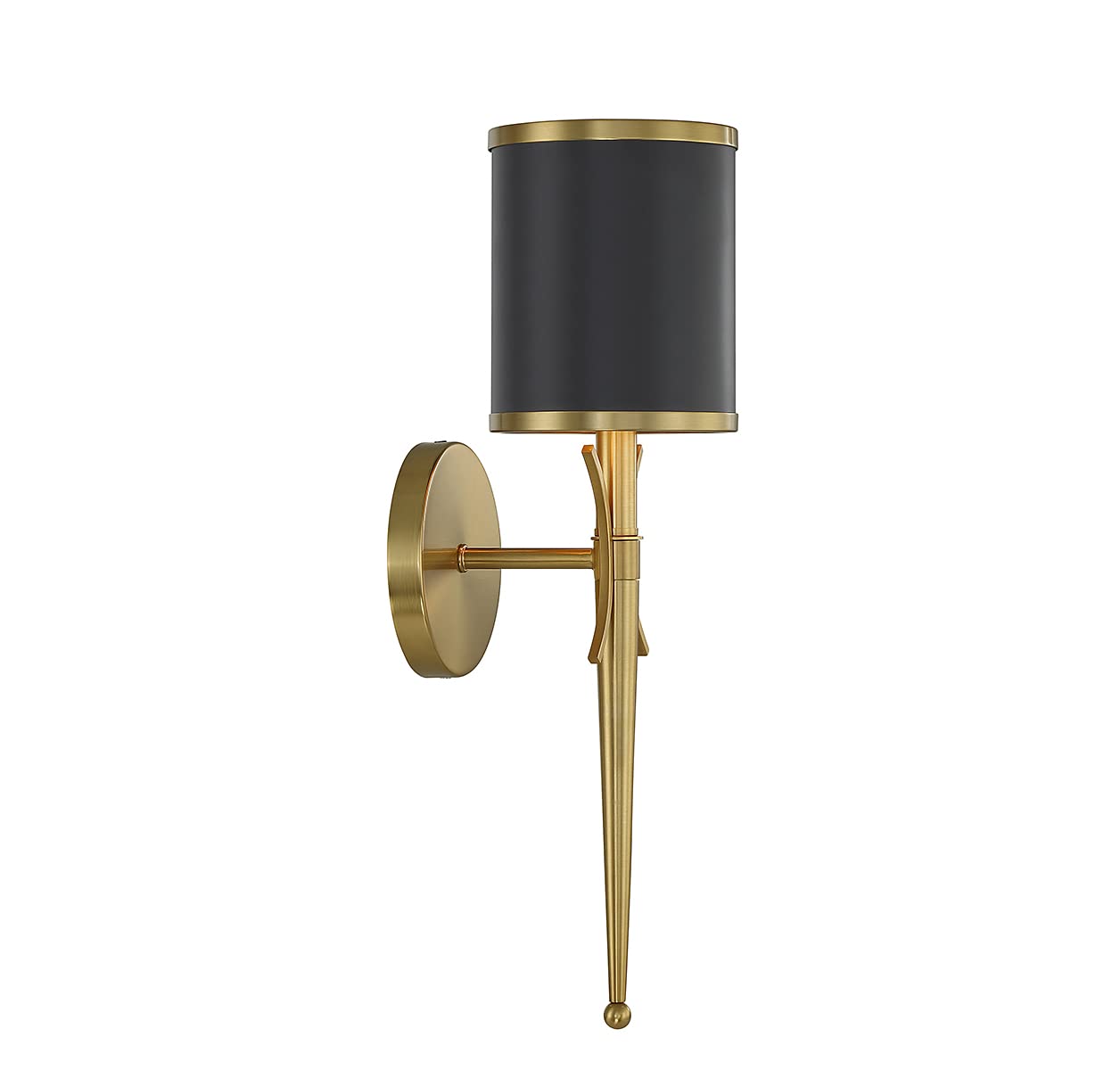 Savoy House 9-9944-1-143 Quincy Modern Vintage Traditional Metal Wall Sconce, 1-Light 60 Watt, 19" H x 5" W, Matte Black with Warm Brass