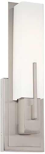 Possini Euro Design Midtown Modern Wall Light Sconce Satin Nickel Hardwired 4 1/2" Wide Fixture White Glass Rectangular Shade for Bedroom Bathroom