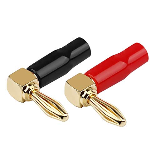 Goaycer 4mm Banana Plugs Right Angle 6 Pairs, 24k Gold Plated 90 Degree Speaker Connector (12Pcs)