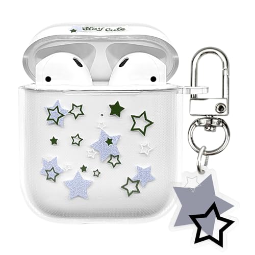 AIIEKZ Compatible with AirPods Case Cover, Kawaii Clear Soft TPU Case with Cute Star Keychain for AirPods 1&2 Generation Case for Girls Women (Airpods