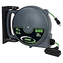 Prime Wire & Cable 40FT 12m Retractable Extension Cord Reel, Heavy Duty Power Cord Reel with Triple Outlets, 14AWG/3C SJTW Cord, Circuit Breaker