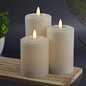LumiPur Essentials Natural Glow Flameless Flickering Wax Pillar 3 Pack LED Candles (3" x 4" 5" & 6") Gray Fog