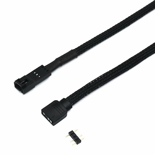 Angitu for Corsair Fan RGB ARGB Adapter Cable HD LL120 140 QL 3Pin 4Pin Fan to 5V 3Pin RGB LED Cable 50cm (Black Sleeved 3P Male)