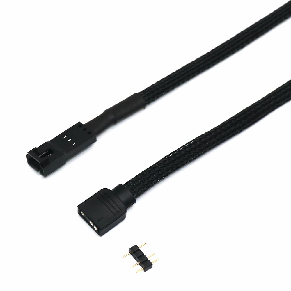 Angitu for Corsair Fan RGB ARGB Adapter Cable HD LL120 140 QL 3Pin 4Pin Fan to 5V 3Pin RGB LED Cable 50cm (Black Sleeved 3P Male)