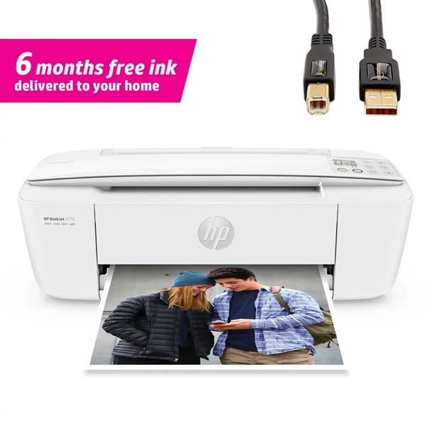 HP DeskJet 3772 All-in-One Wireless Color Inkjet Printer, Scan and Copy, Instant Ink Ready, W/Silmarils Printer Cable