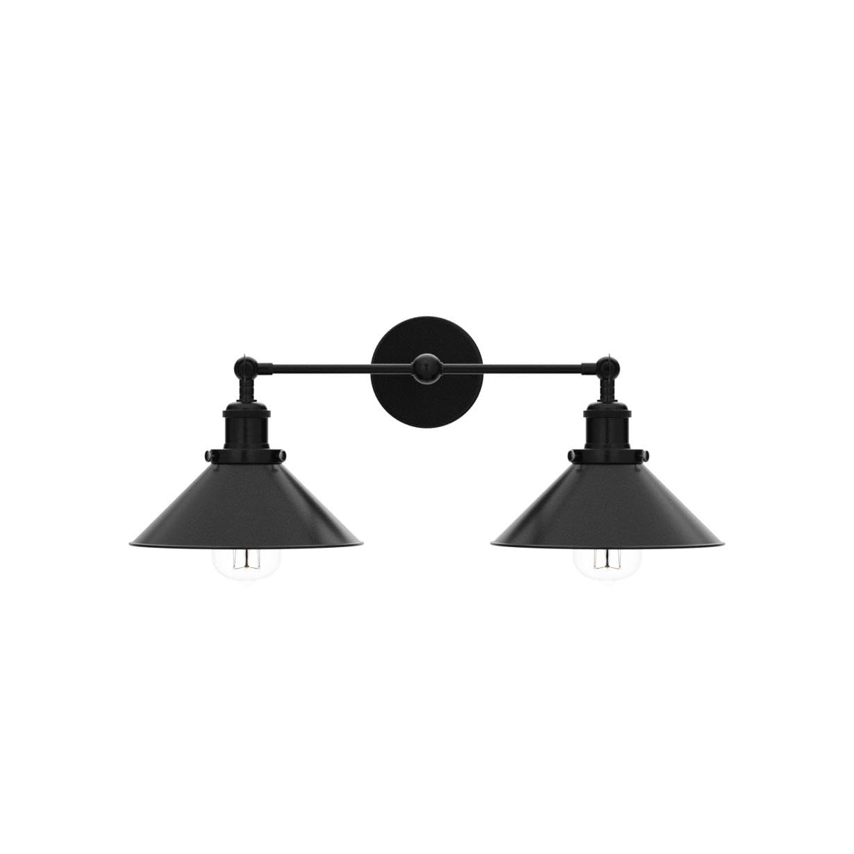 PUUPA 2 Lights Bathroom Vanity Light Fixture, Industrial Pipe Vintage Matte Black Metal Shade Farmhouse Wall Sconces Lighting