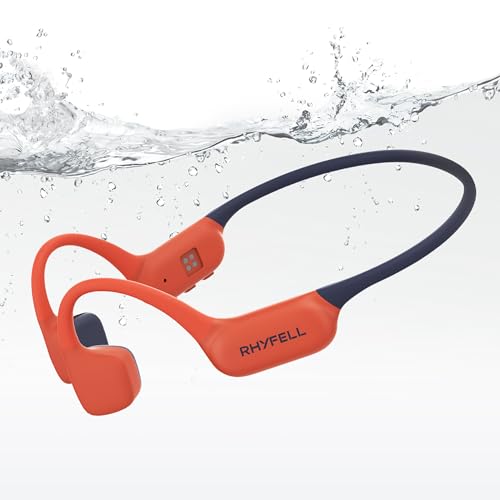 Rhyfell Swimming Headphones, IP68 Waterproof Bone Conduction Headphones, MP3 Mode 32GB Memory, 10H Playtime, Bluetooth 6.0, Open Ear Underwater