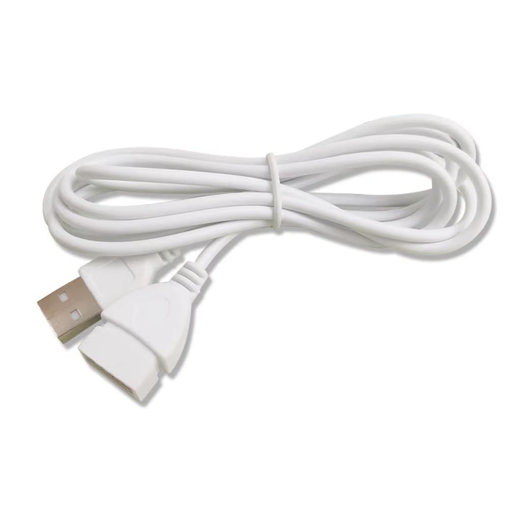 RecDec 2 Pack USB Extension Cable White 5Ft 2Pin 20AWG USBA Male to Female Extension Cord for USB Desk Fan Led Strip Lights Desk Lamp Table Lamps Dash