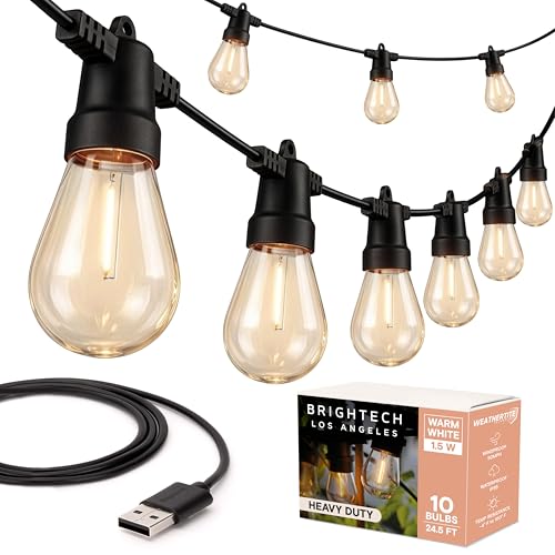 Brightech Ambience Pro USB Powered String Lights - 24 Ft Commercial Grade Waterproof String Lights - Outdoor Shatterproof Patio Lights for Camping