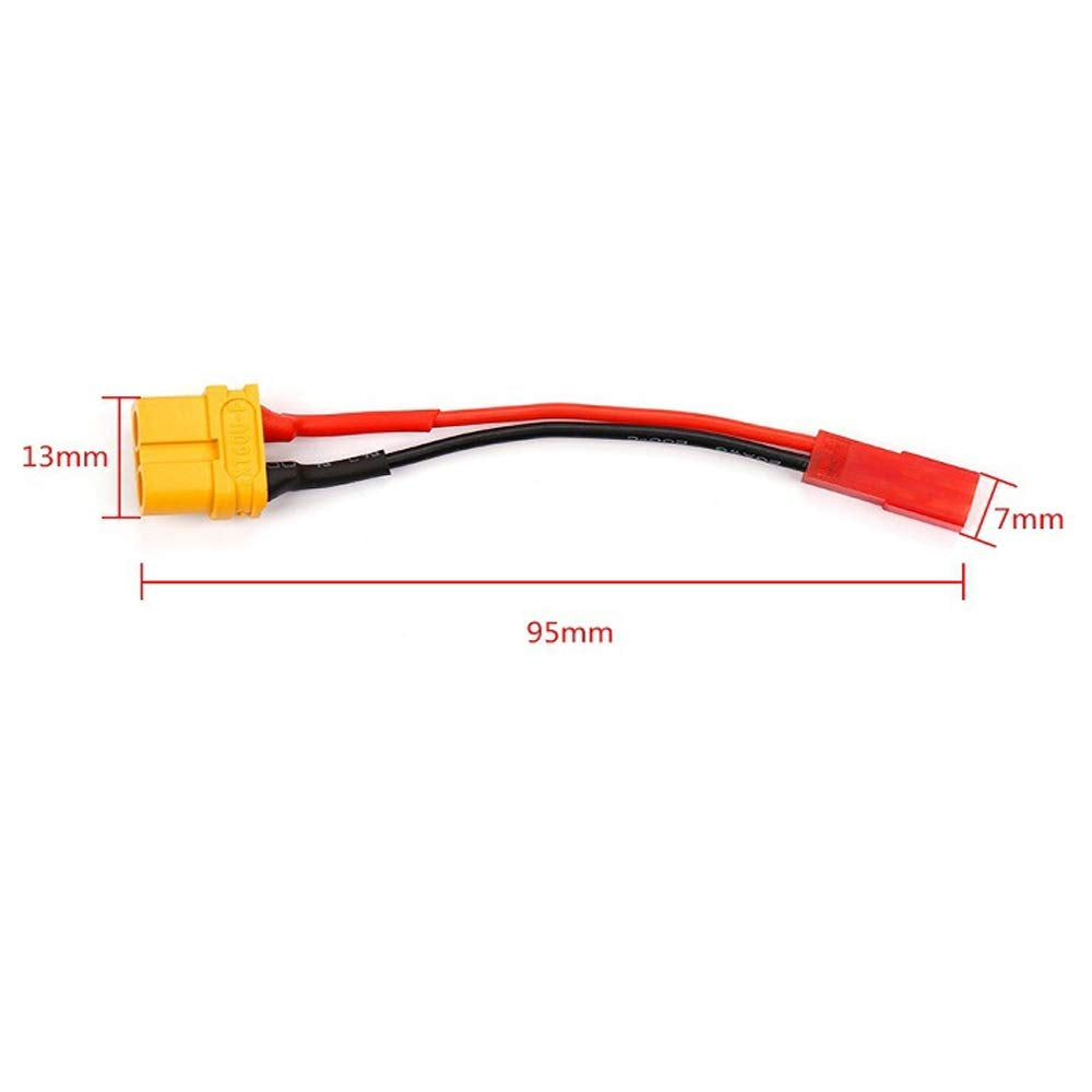 Yiqigou 5Pcs XT60 Plug Female Connector to 2pins JST Plug Female Connector Cable with 3.9inch 20AWG Silicone Wire