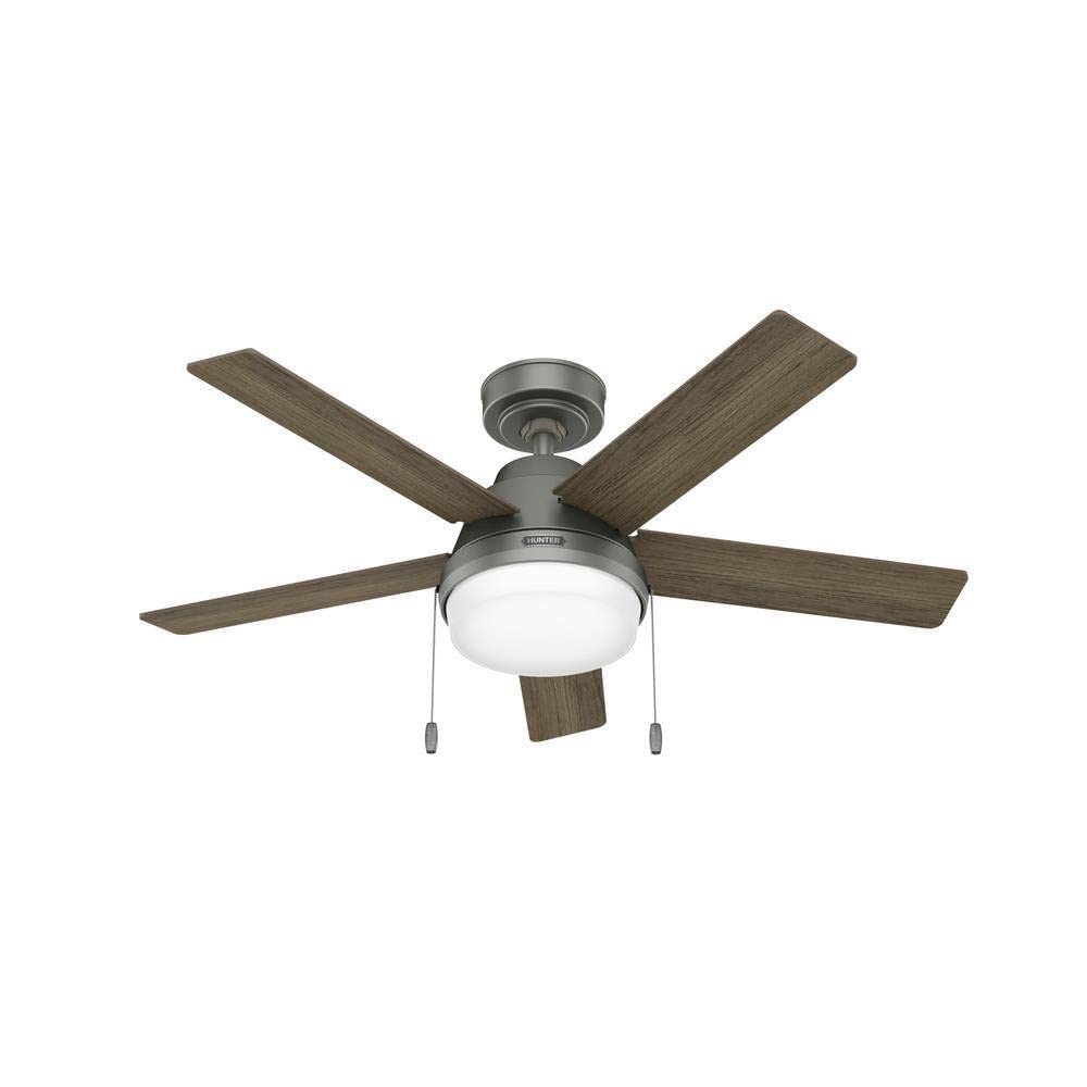 Hunter Fan 44 inch Casual Matte Silver Finish Indoor Ceiling fan with LED Light Kit and Pull Chain (Renewed)