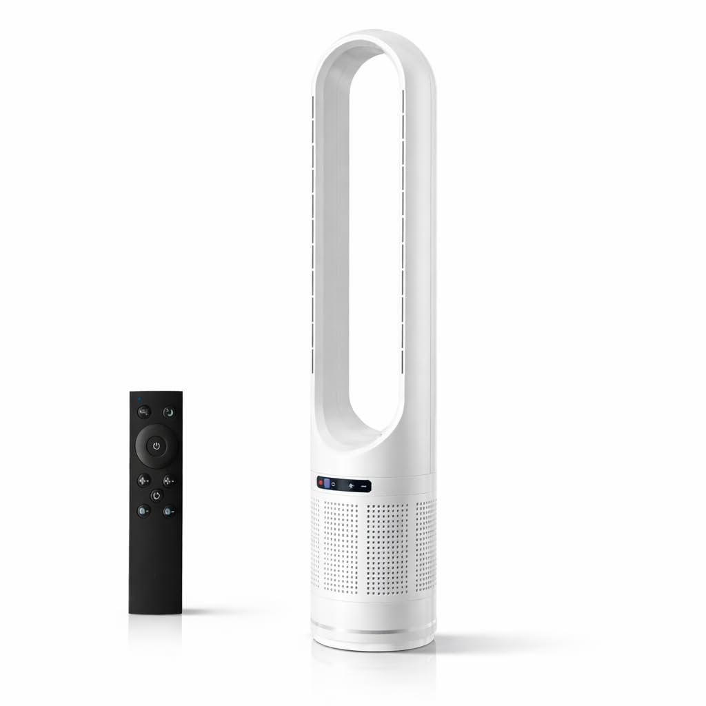 Zoolati 41" Bladeless Tower Fan with Air Filter, 80° Oscillating Fan with Remote Control, 8 Speeds, 8H Timer, Quiet Cooling Fan with LED Display