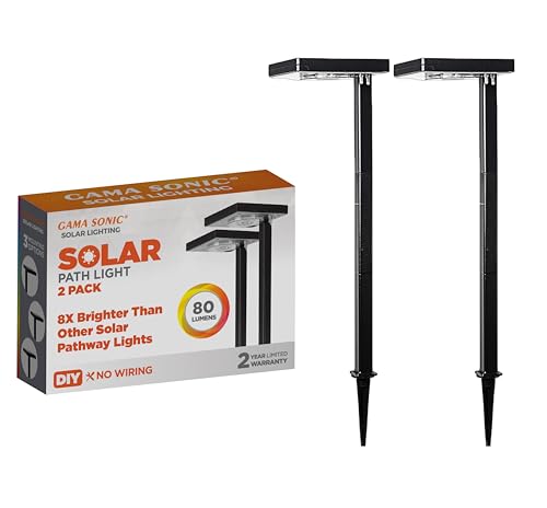 Gama Sonic Contemporary Black Square Solar Garden Light, Heavy Duty Cast Aluminum 80 Lumen with Bright White and Warm White LED Options, 26.75 in Tall