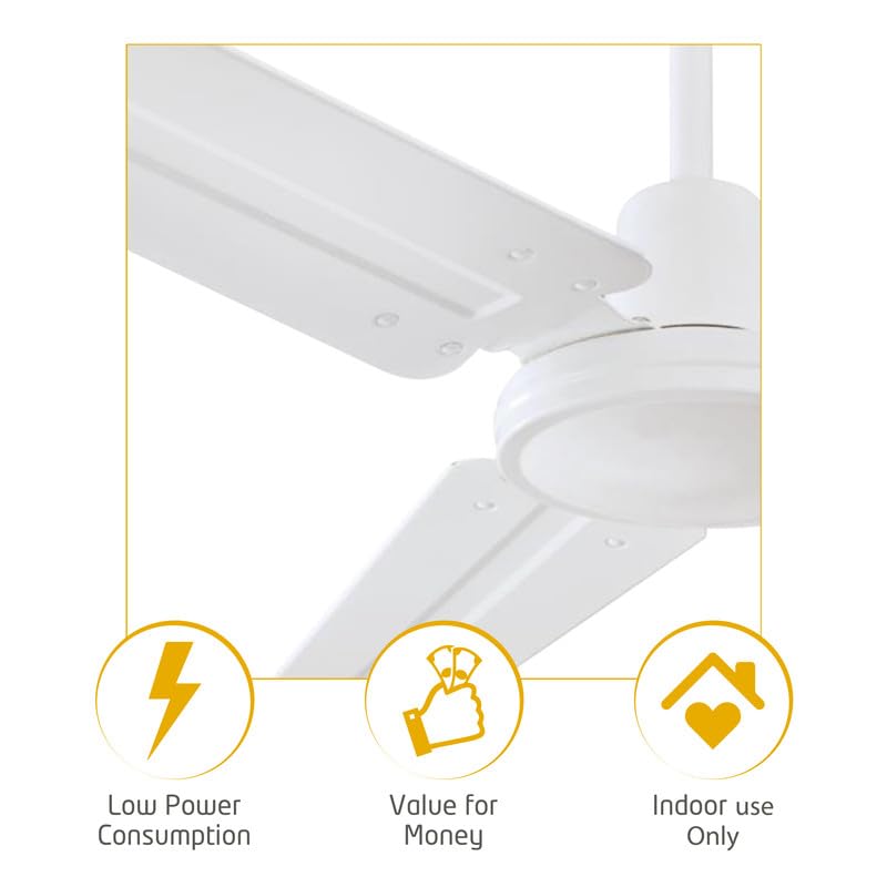 Ciata Industrial 56 Inch Three Blade Indoor Ceiling Fan, White Steel Blades in White Finish